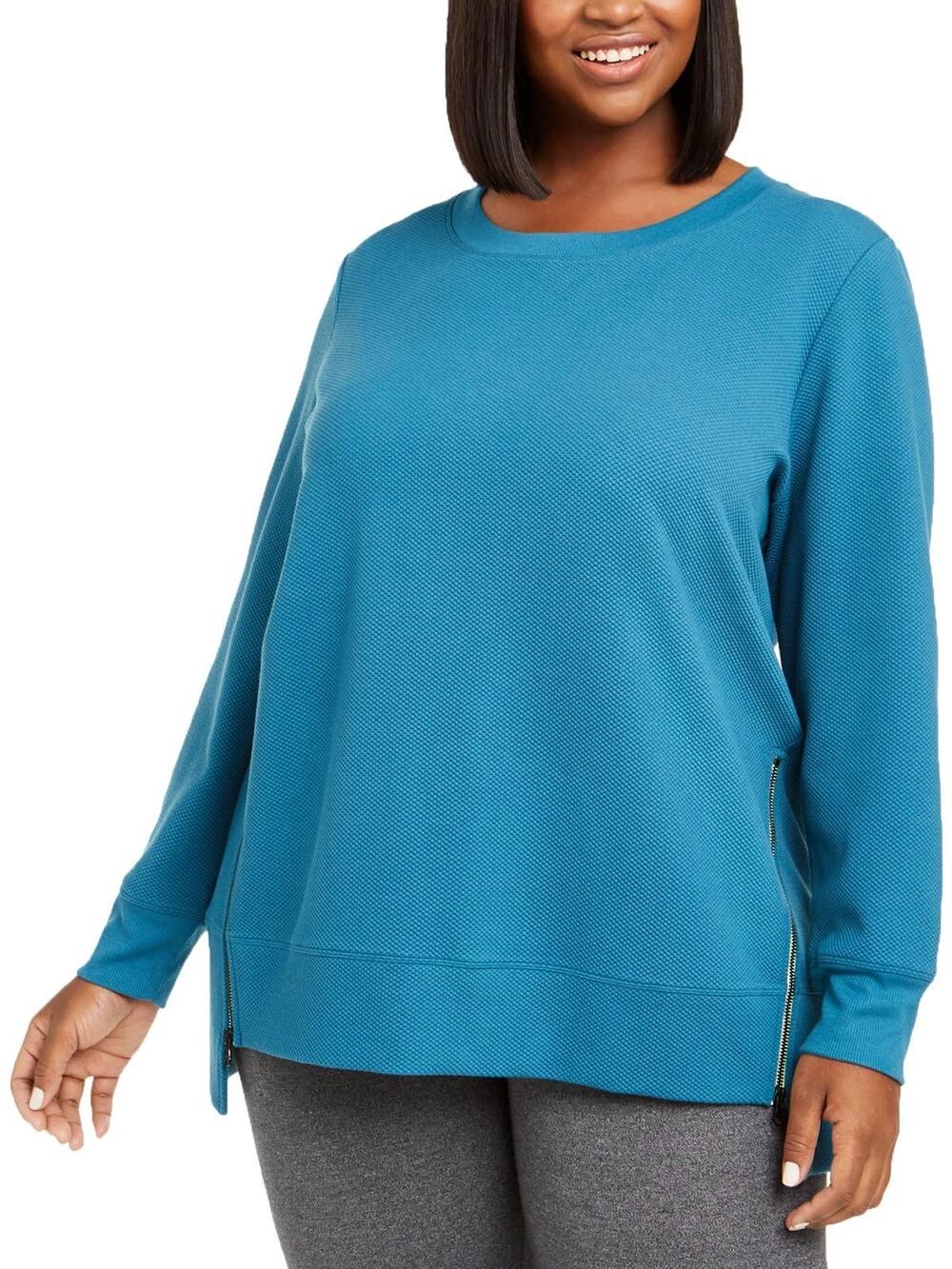 NWT Ideology Blue Zippered Side Long Sleeve Pullover Sweater Women's Size 2X